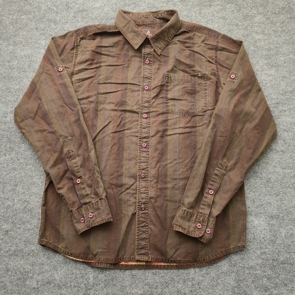Prada Other - ​Prana Men's L‎ Brown Striped Organic Cotton Long Sleeve Roll-Tab Shirt BREATHe